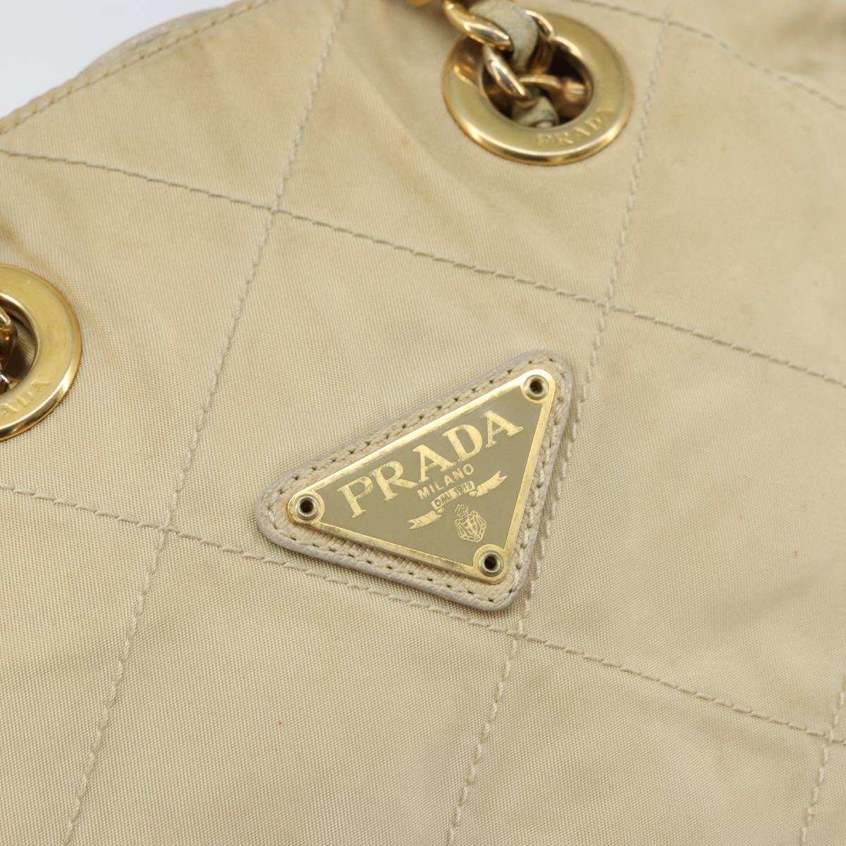 PRADA Chain Shoulder Bag Nylon Beige Gold Auth 163384