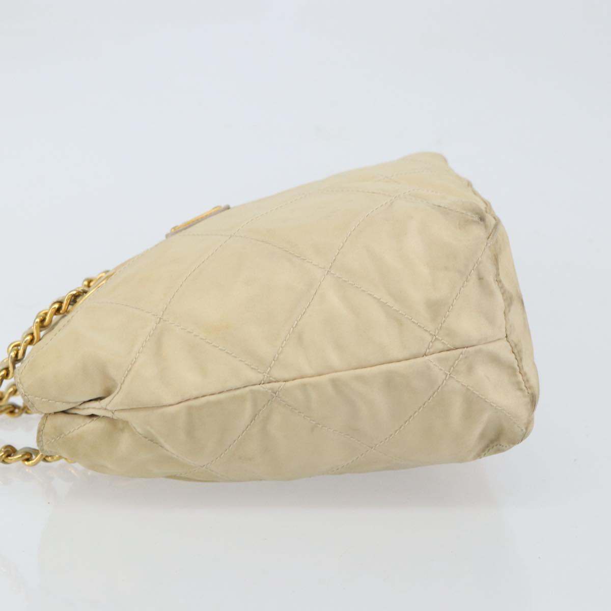 PRADA Chain Shoulder Bag Nylon Beige Gold Auth 163384