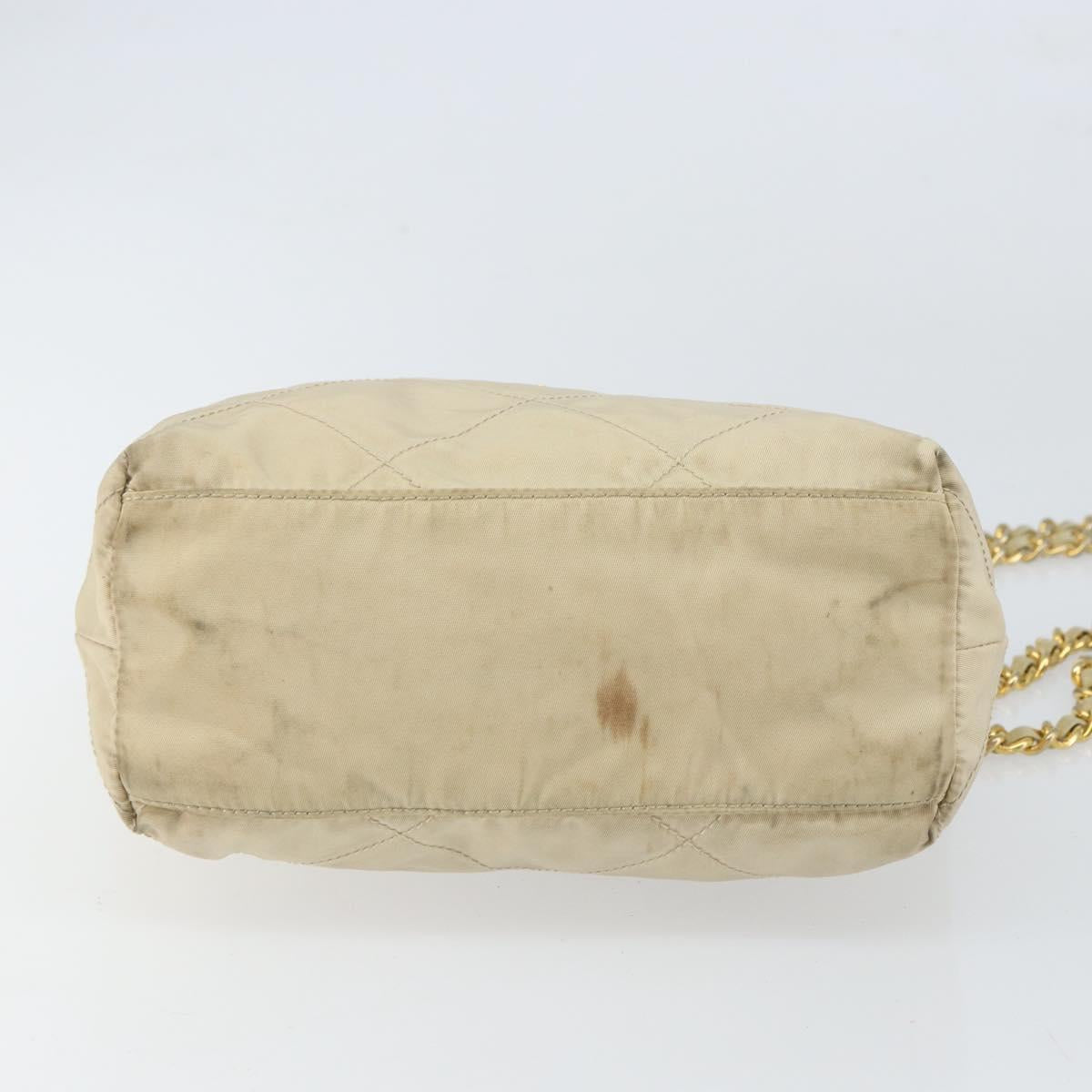 PRADA Chain Shoulder Bag Nylon Beige Gold Auth 163384