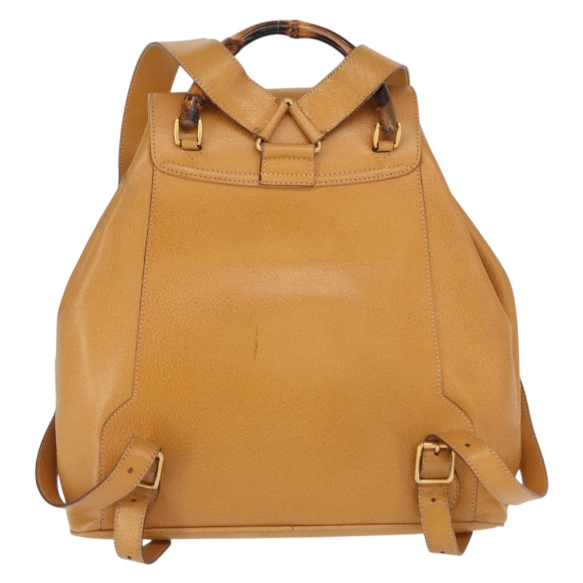 GUCCI Bamboo Backpack Leather Brown Gold 003 2058 0016 Auth 163387
