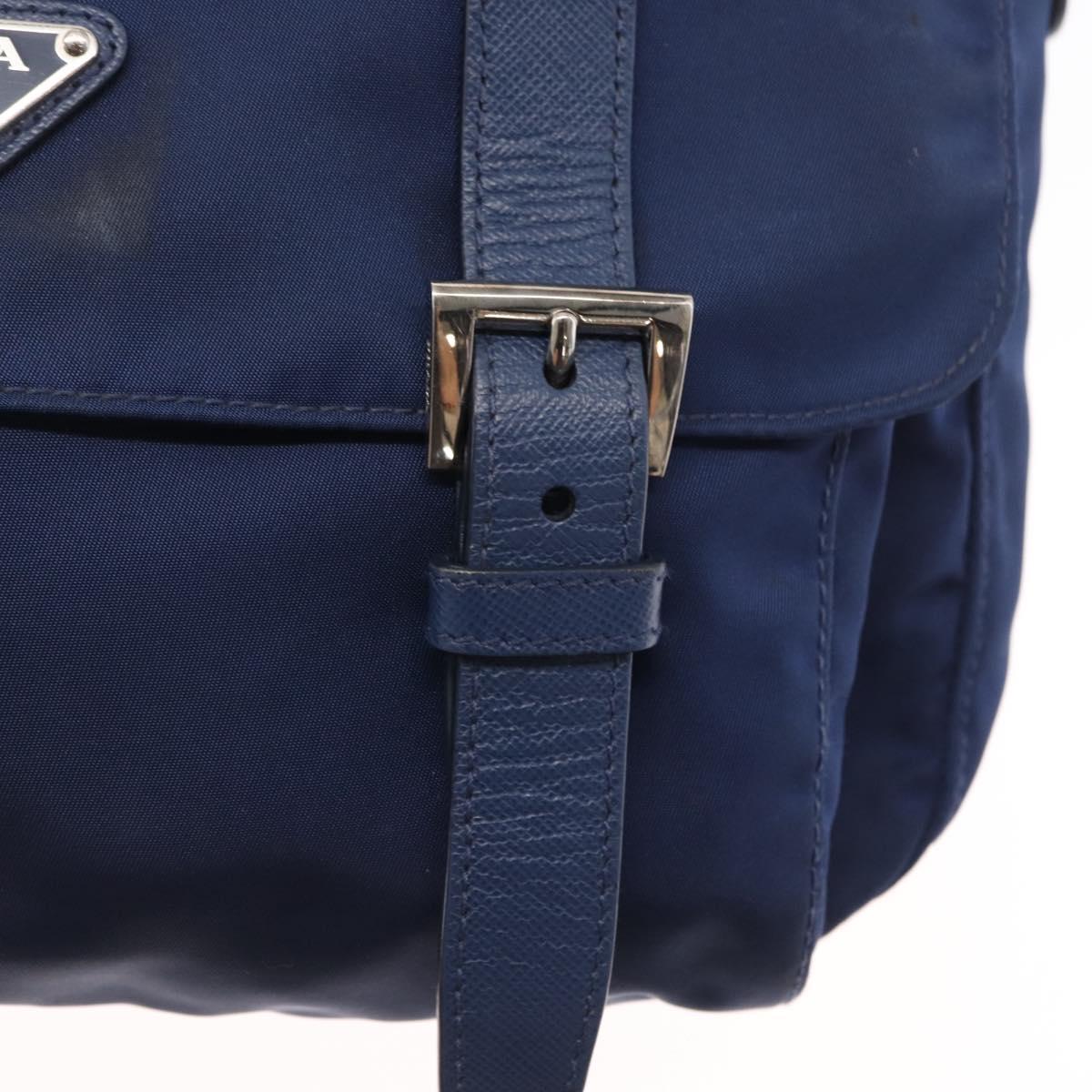 PRADA Shoulder Bag Nylon Navy Silver Auth 163395