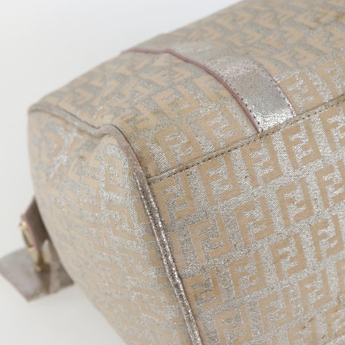 FENDI Zucchino Canvas Boston Bag Silver Auth 163401