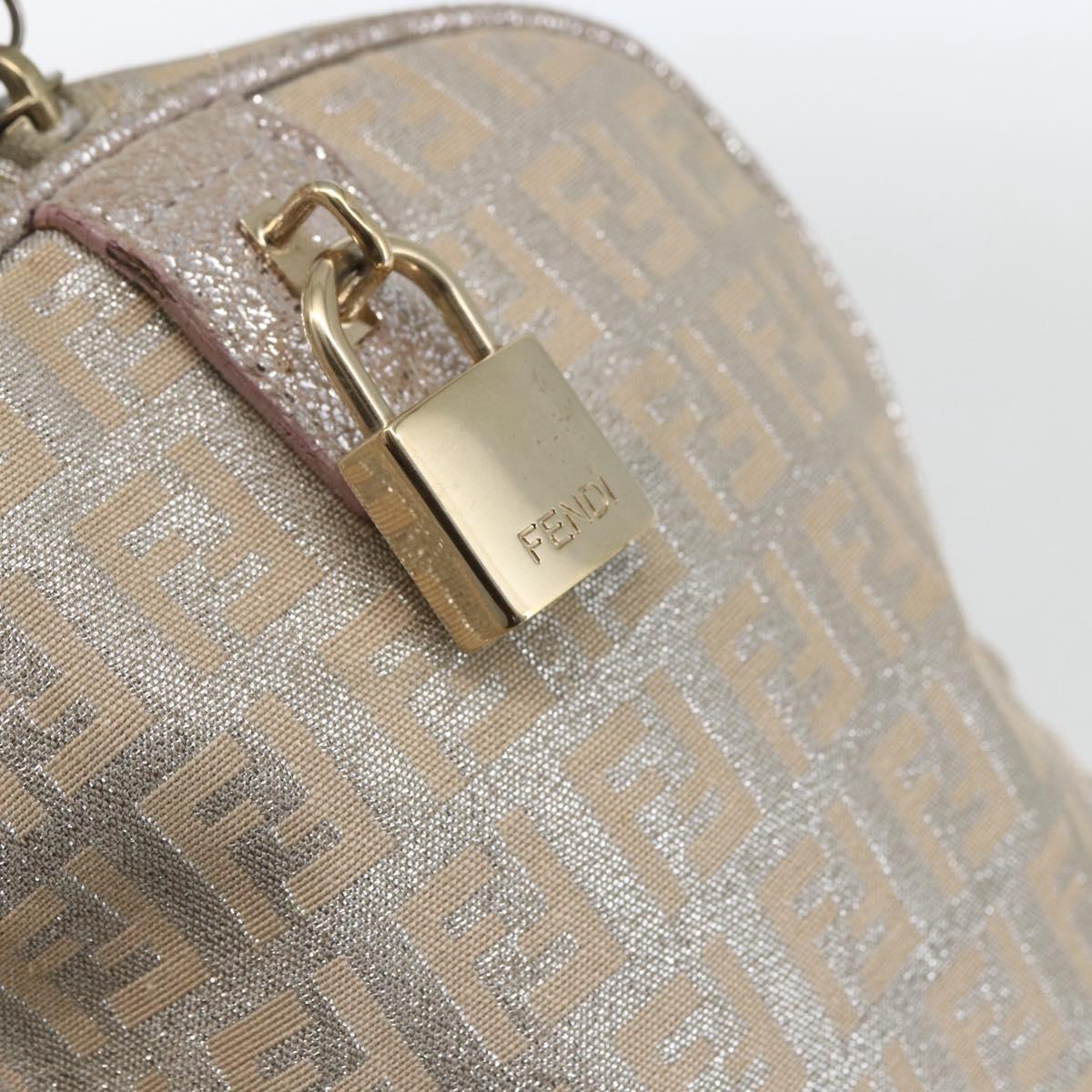 FENDI Zucchino Canvas Boston Bag Silver Auth 163401