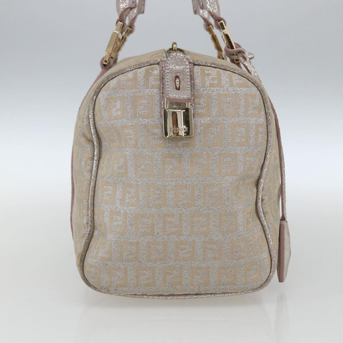FENDI Zucchino Canvas Boston Bag Silver Auth 163401