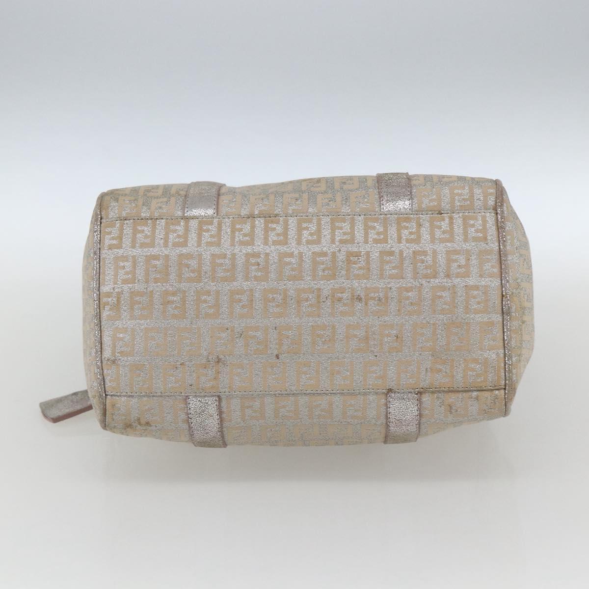 FENDI Zucchino Canvas Boston Bag Silver Auth 163401