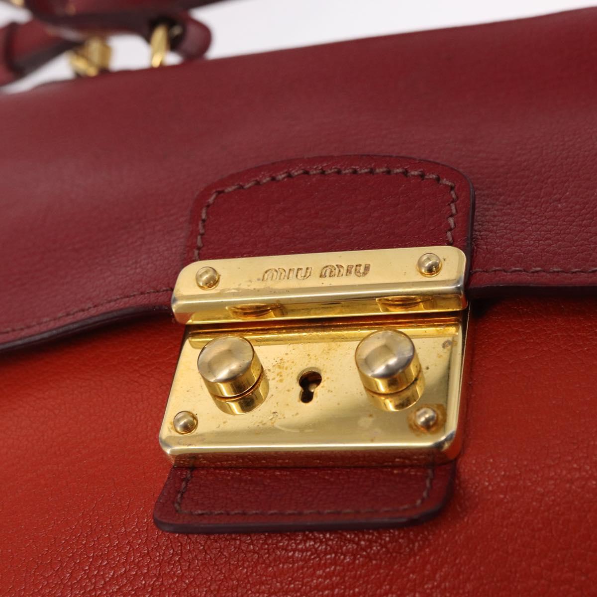 Miu Miu Hand Bag Leather 2way Red Gold Auth 163402