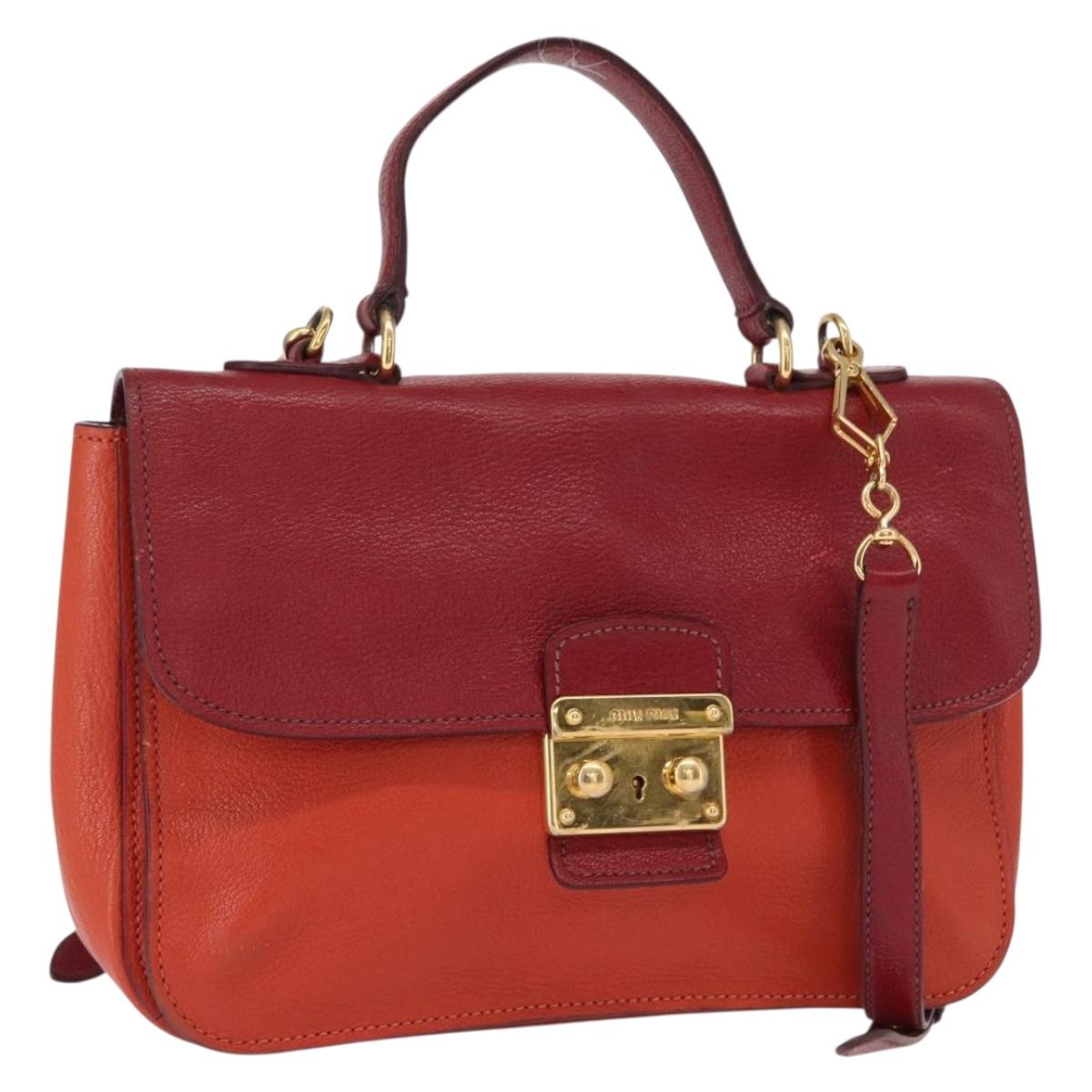 Miu Miu Hand Bag Leather 2way Red Gold Auth 163402