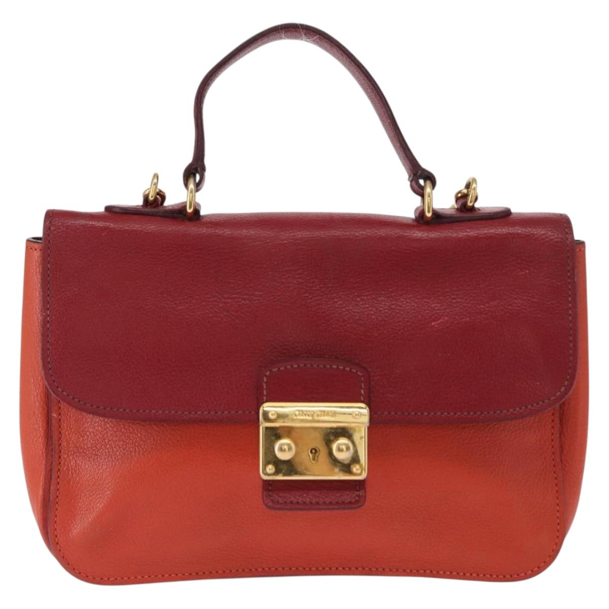 Miu Miu Hand Bag Leather 2way Red Gold Auth 163402