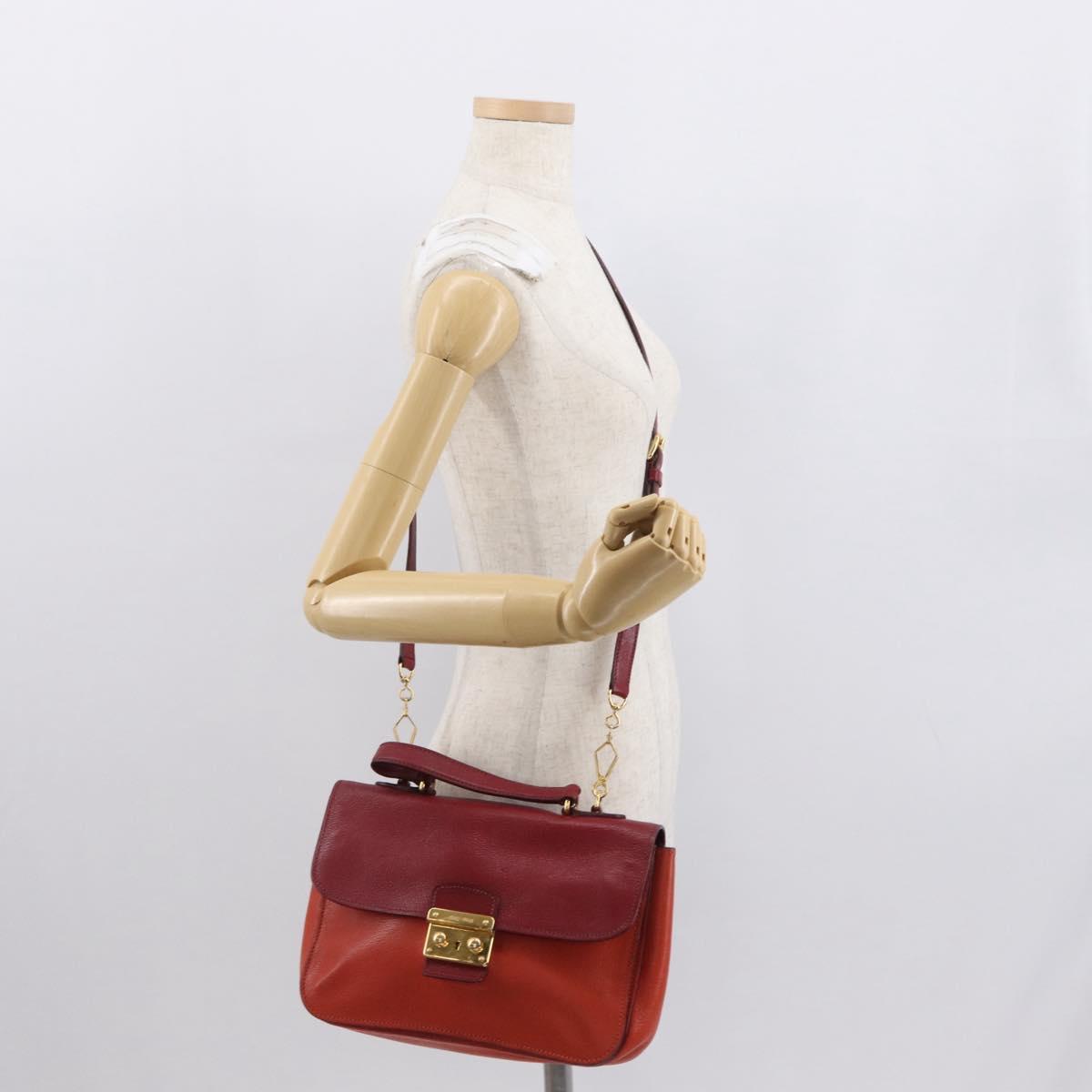 Miu Miu Hand Bag Leather 2way Red Gold Auth 163402