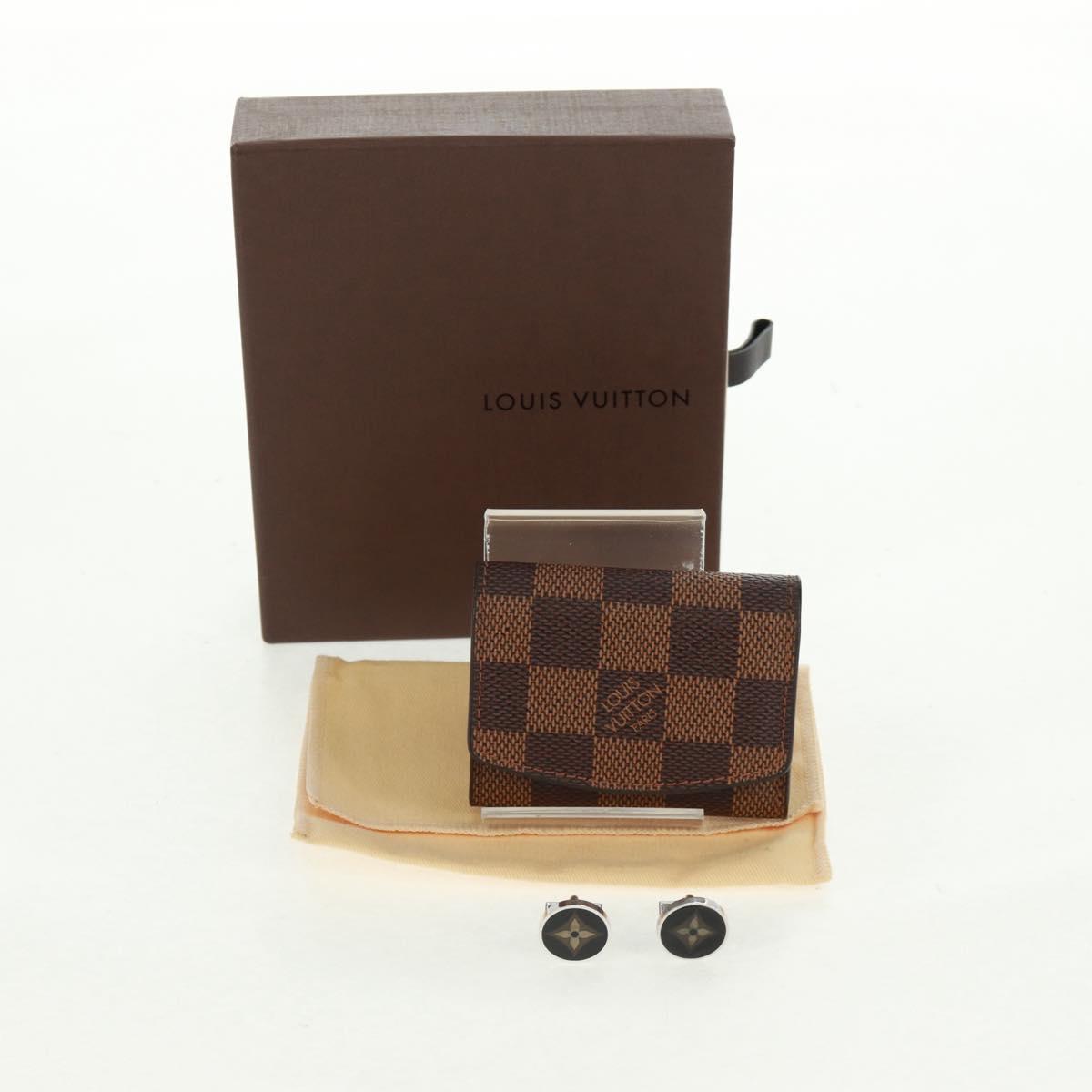 LOUIS VUITTON Damier Ebene Buton De Manchette Fleur Case M65055 LV Auth 163407V