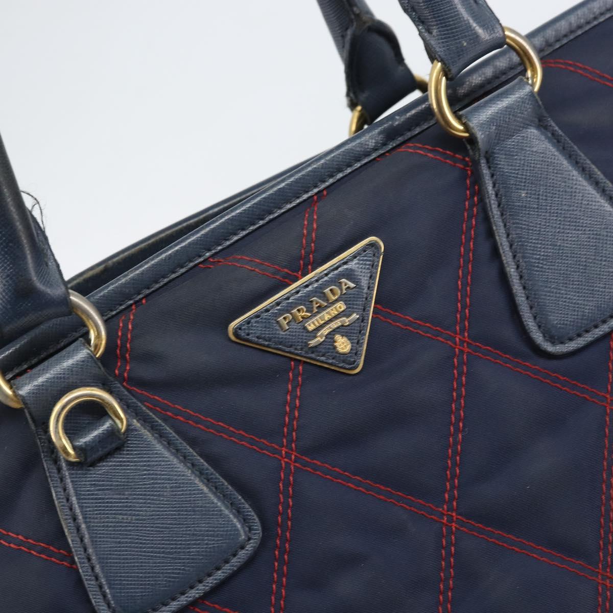 PRADA Hand Bag Nylon Navy Gold Auth 163420