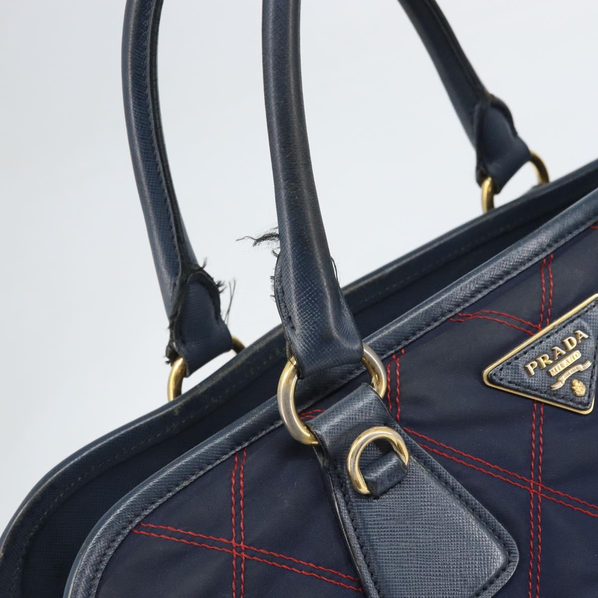 PRADA Hand Bag Nylon Navy Gold Auth 163420