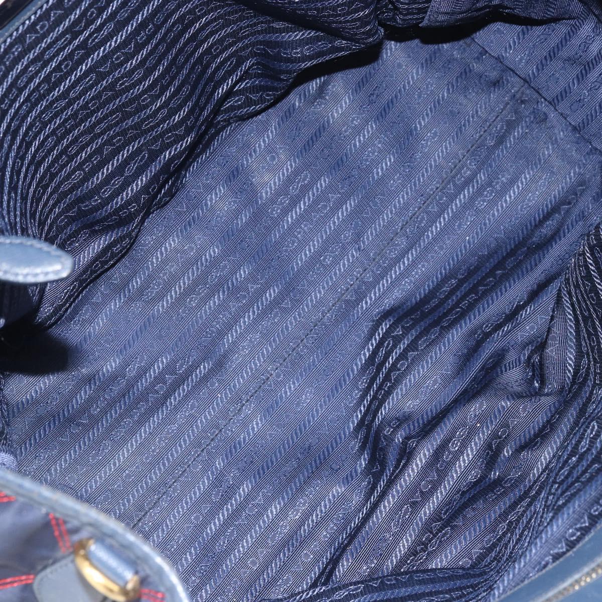 PRADA Hand Bag Nylon Navy Gold Auth 163420