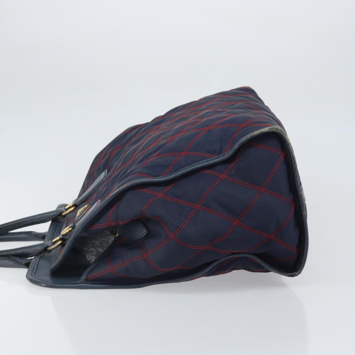 PRADA Hand Bag Nylon Navy Gold Auth 163420