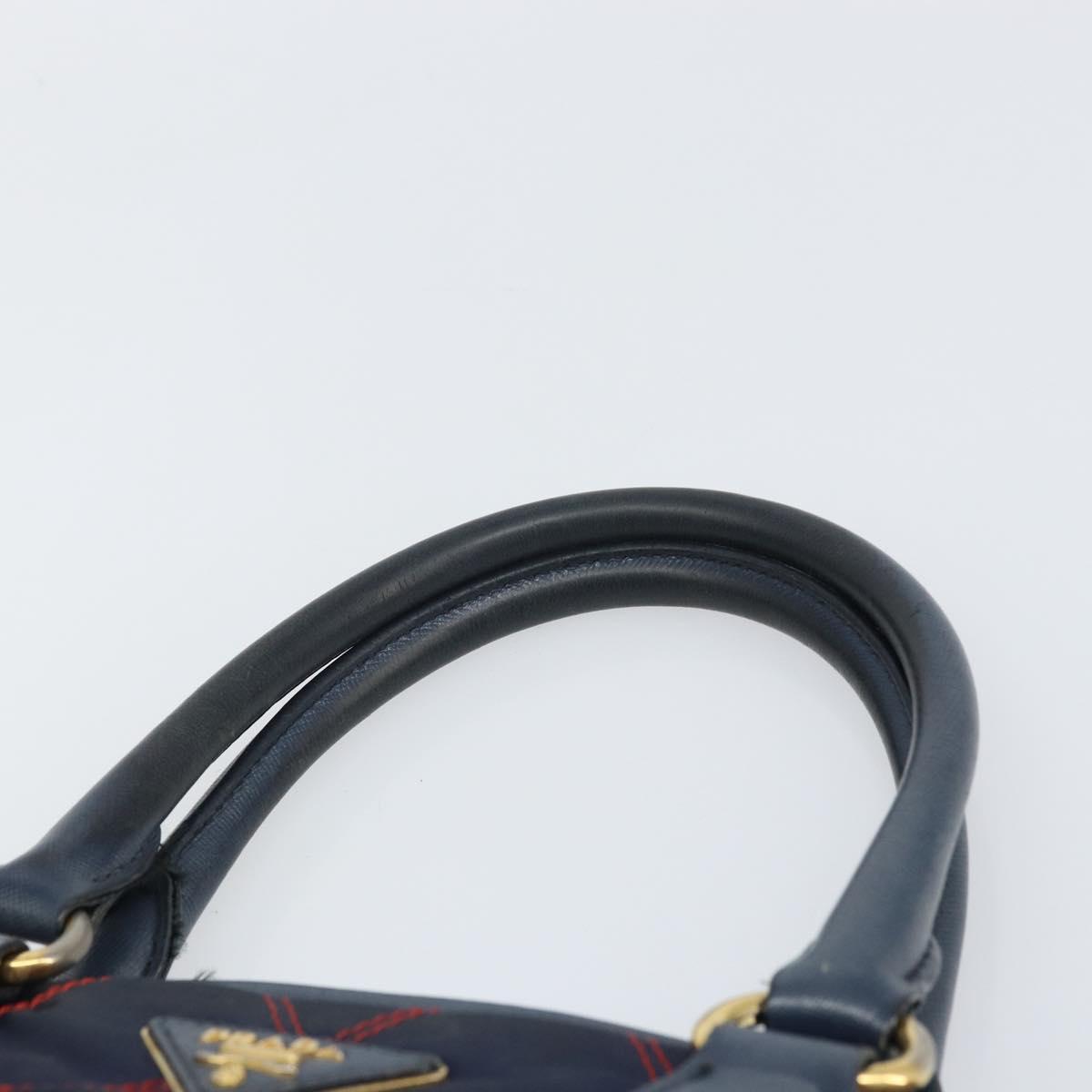 PRADA Hand Bag Nylon Navy Gold Auth 163420
