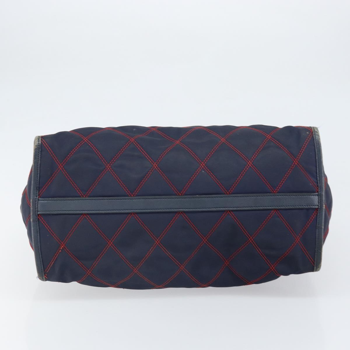 PRADA Hand Bag Nylon Navy Gold Auth 163420