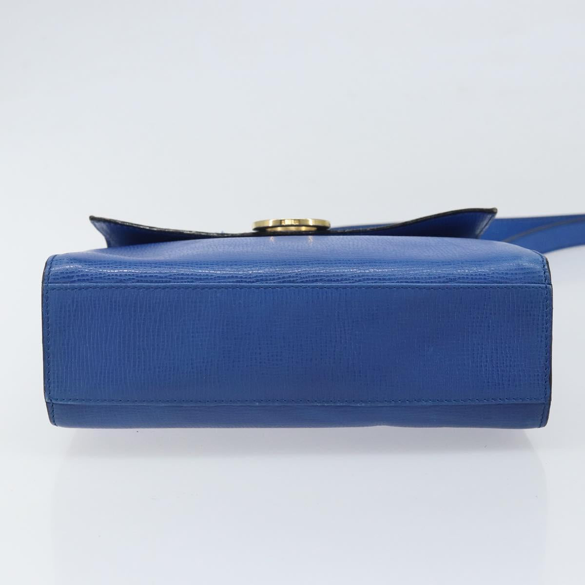 CELINE Circle Hand Bag Leather 2way Blue Gold Auth 163422