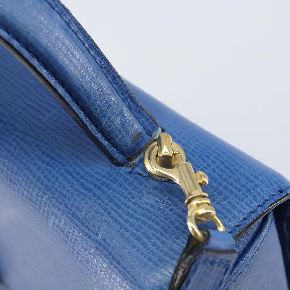 CELINE Circle Hand Bag Leather 2way Blue Gold Auth 163422