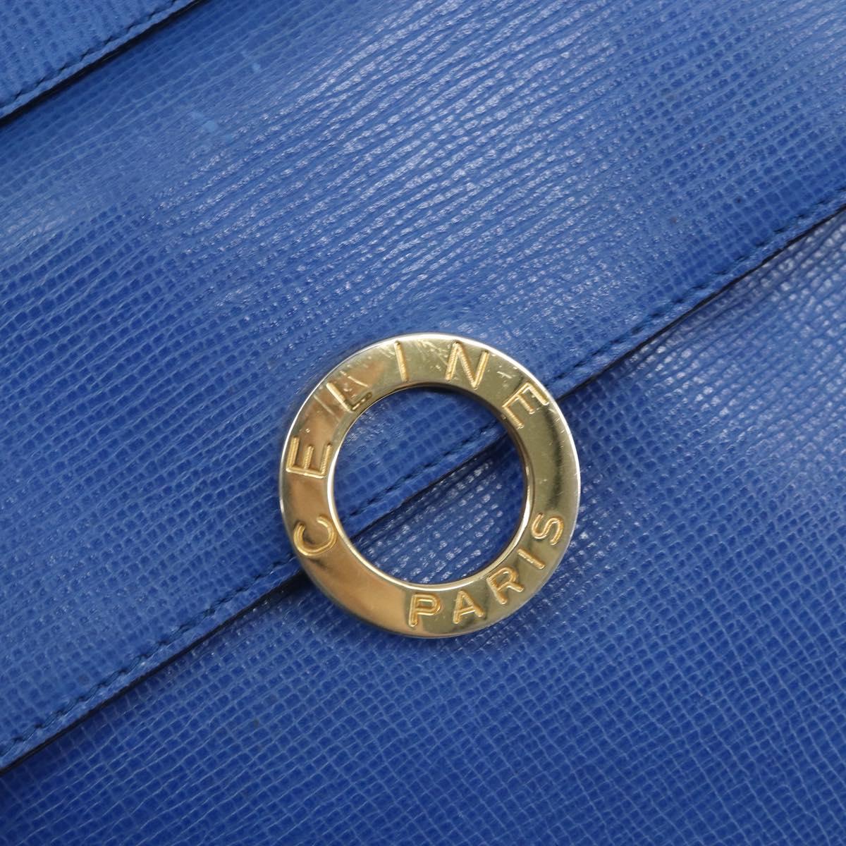 CELINE Circle Hand Bag Leather 2way Blue Gold Auth 163422