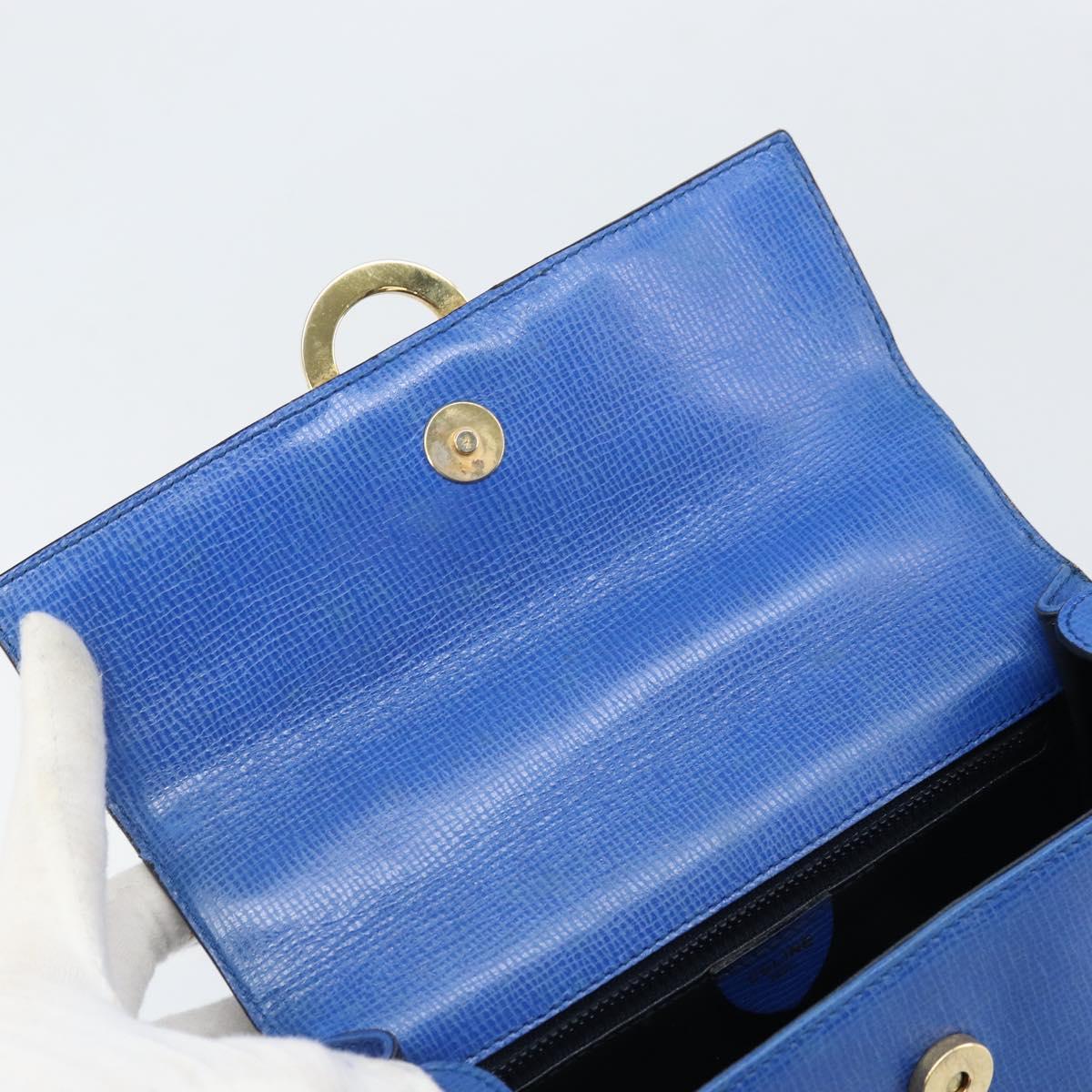 CELINE Circle Hand Bag Leather 2way Blue Gold Auth 163422