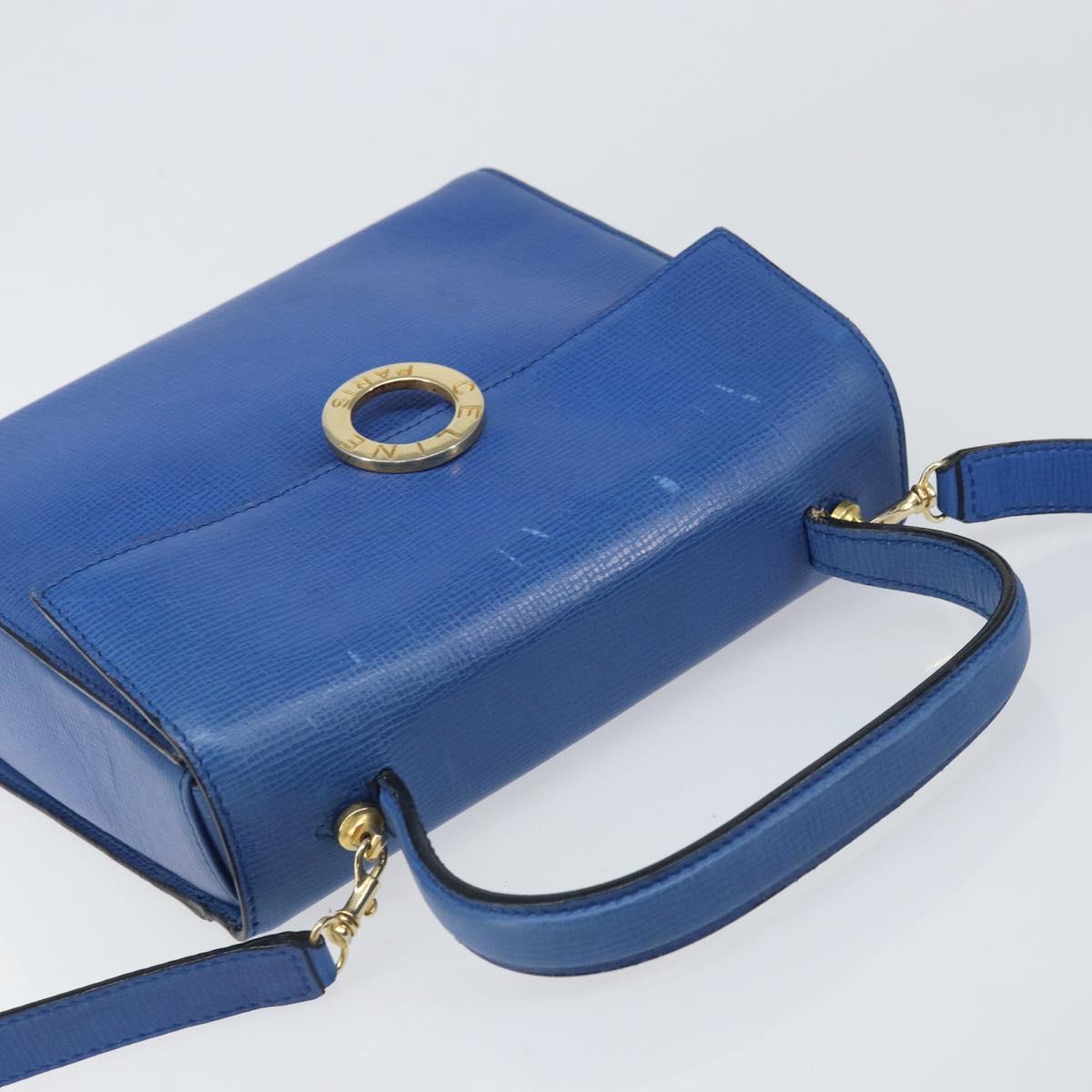 CELINE Circle Hand Bag Leather 2way Blue Gold Auth 163422