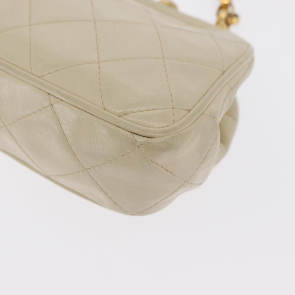CHANEL Matelasse Chain Shoulder Bag Leather Ivory Gold CC Auth 163424