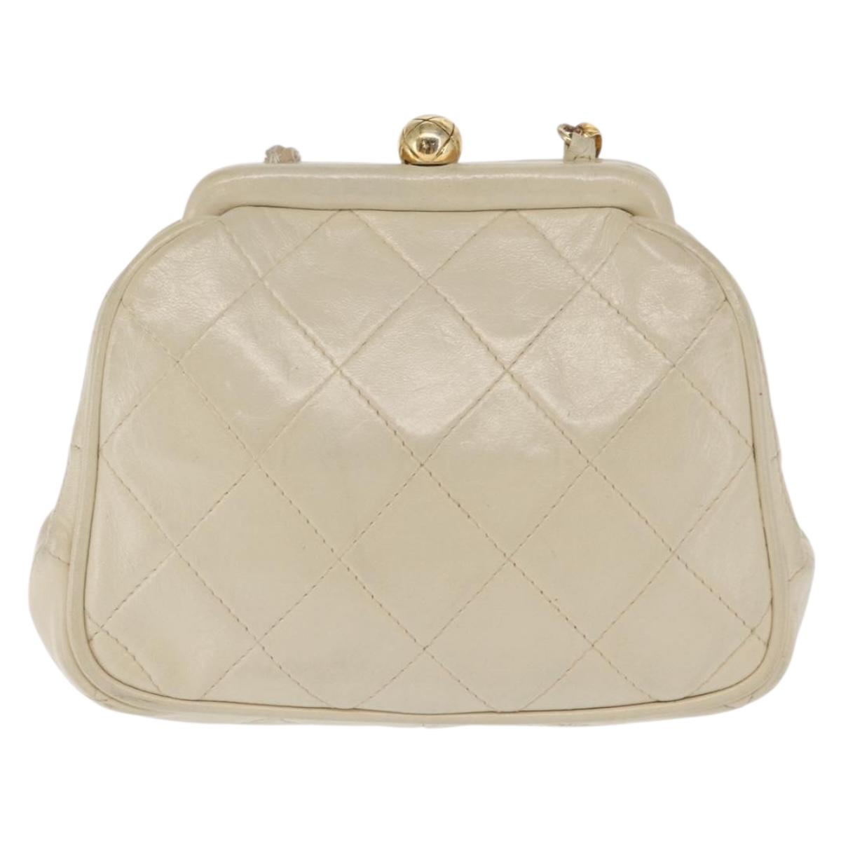 CHANEL Matelasse Chain Shoulder Bag Leather Ivory Gold CC Auth 163424