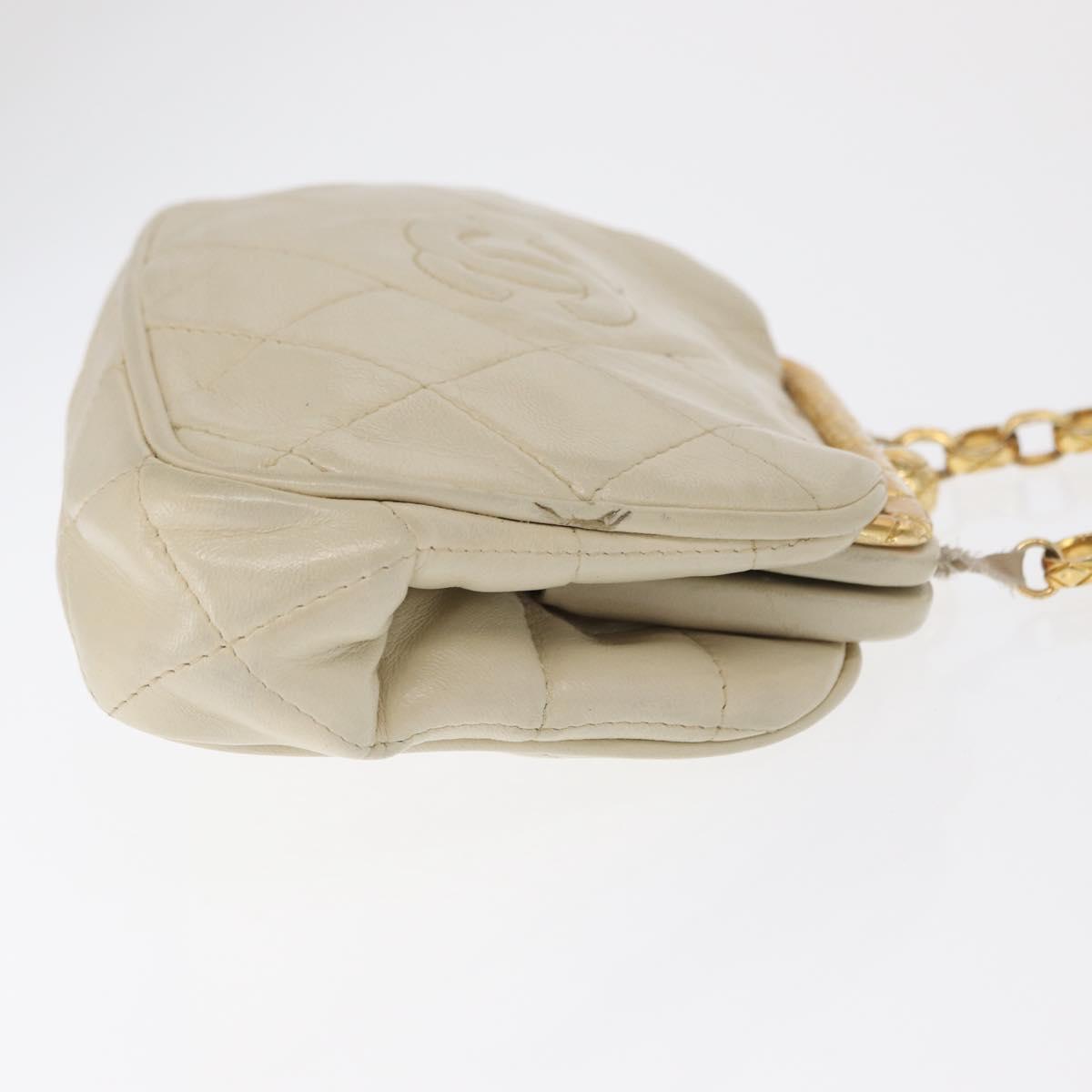CHANEL Matelasse Chain Shoulder Bag Leather Ivory Gold CC Auth 163424