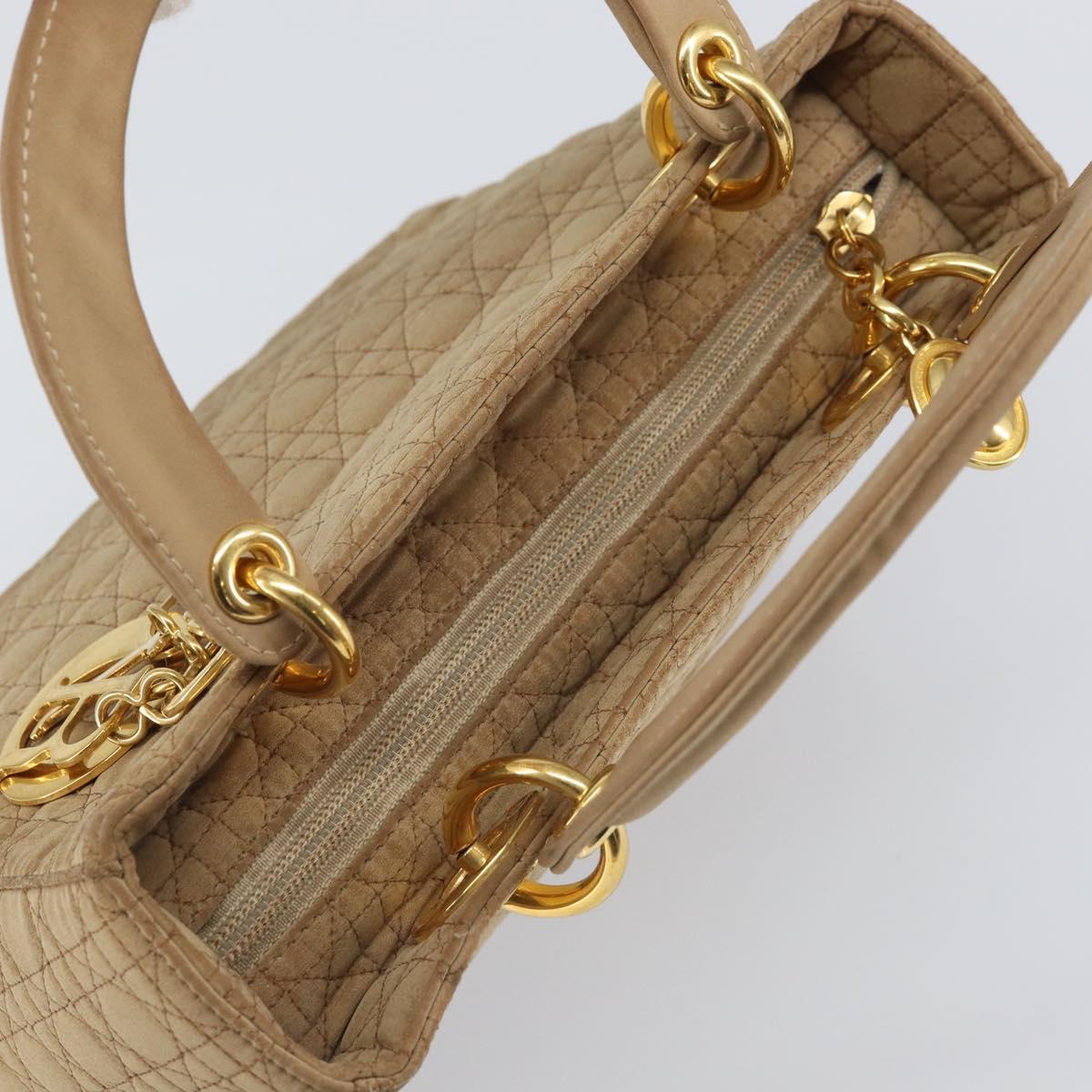 Christian Dior Lady Dior Canage Hand Bag Beige Gold Auth 163430