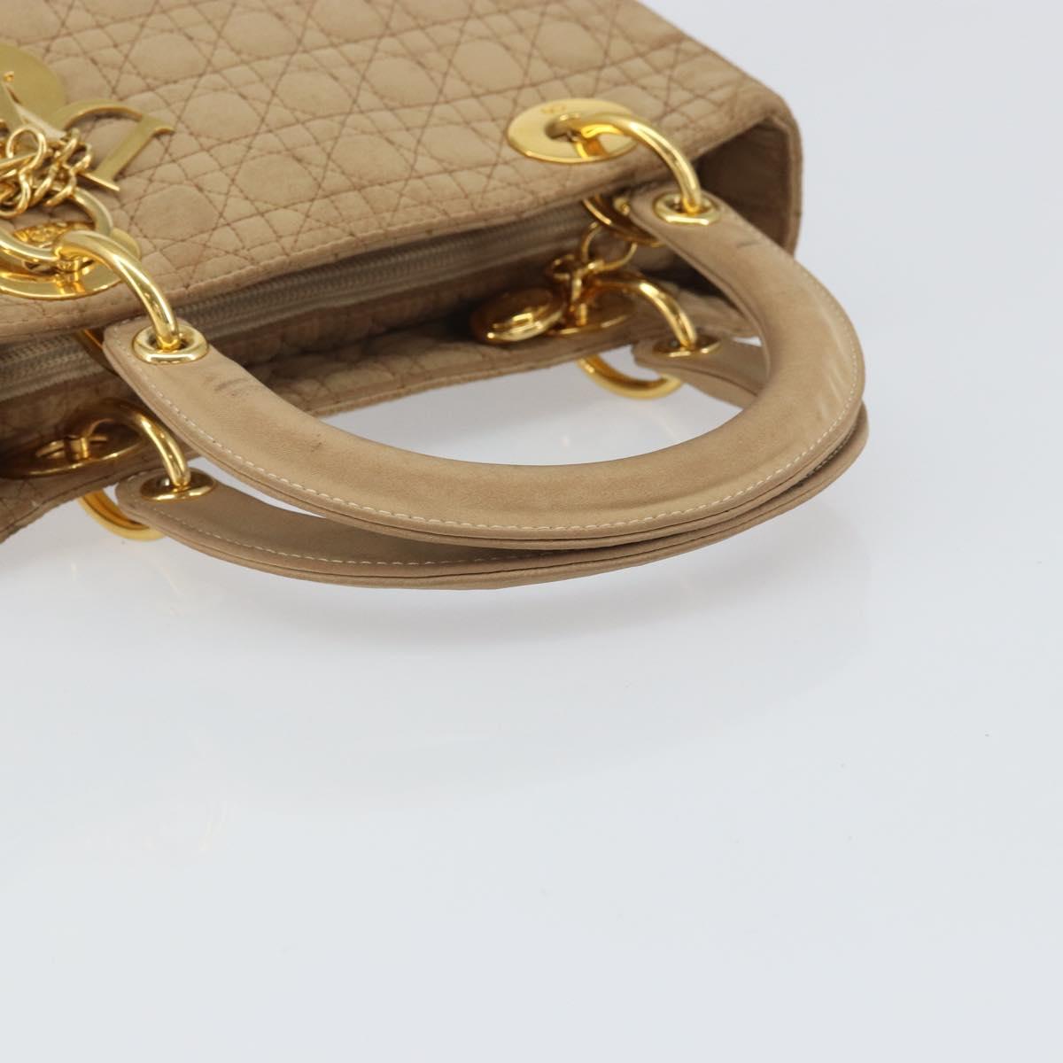 Christian Dior Lady Dior Canage Hand Bag Beige Gold Auth 163430