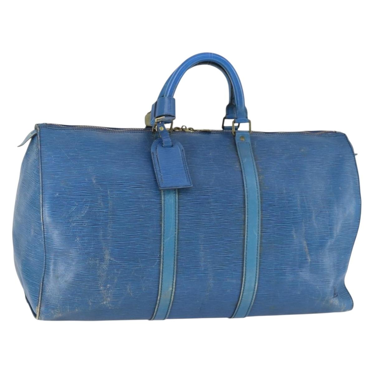 LOUIS VUITTON Epi Keepall 50 Boston Bag Vintage Blue M42965 LV Auth 163435