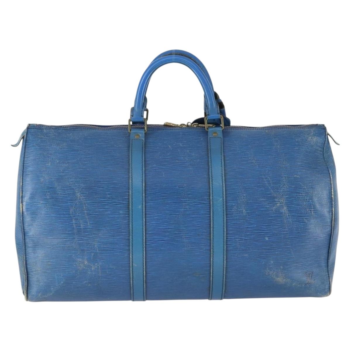 LOUIS VUITTON Epi Keepall 50 Boston Bag Vintage Blue M42965 LV Auth 163435