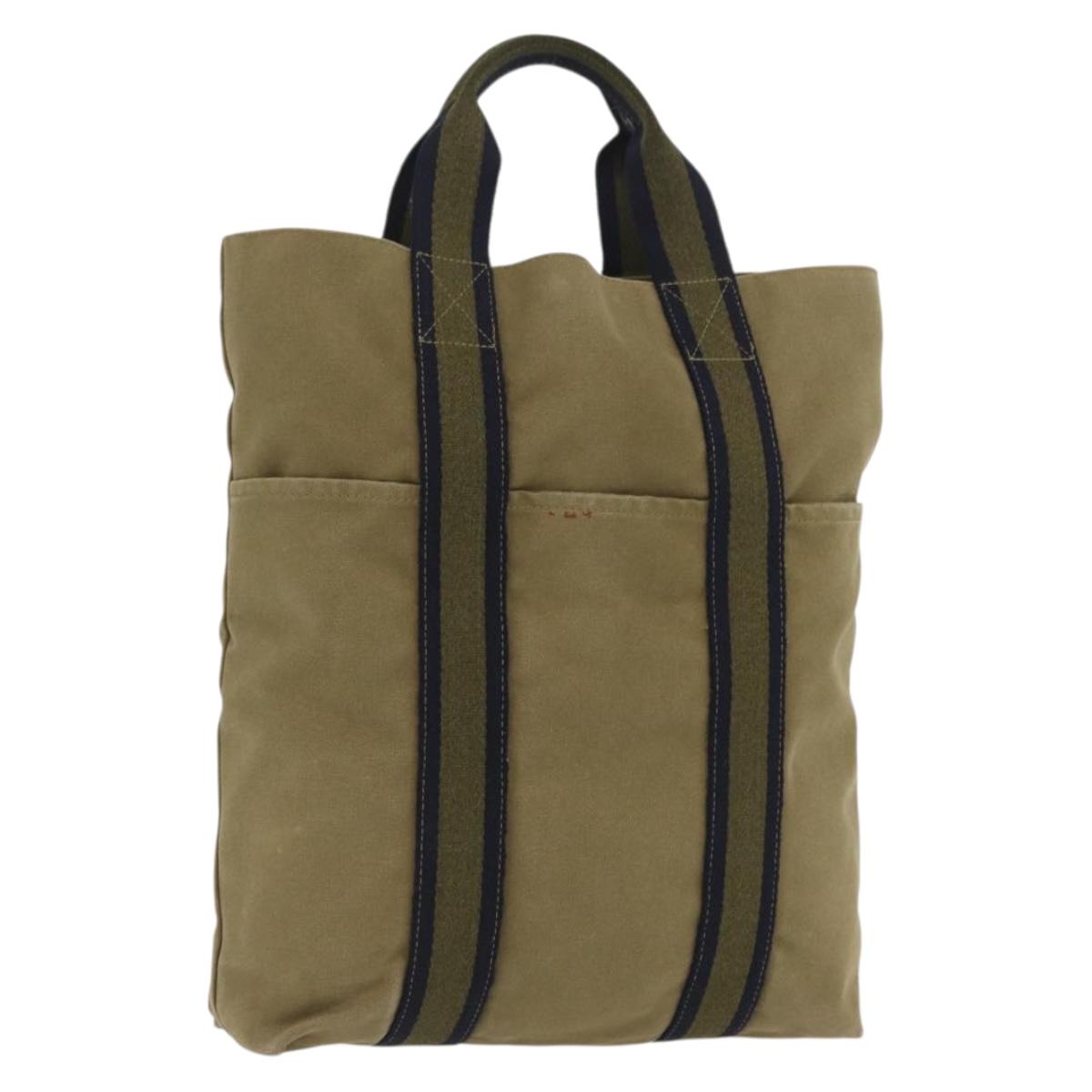HERMES Fourre Tout Cabass Hand Bag Canvas Khaki Auth 163450