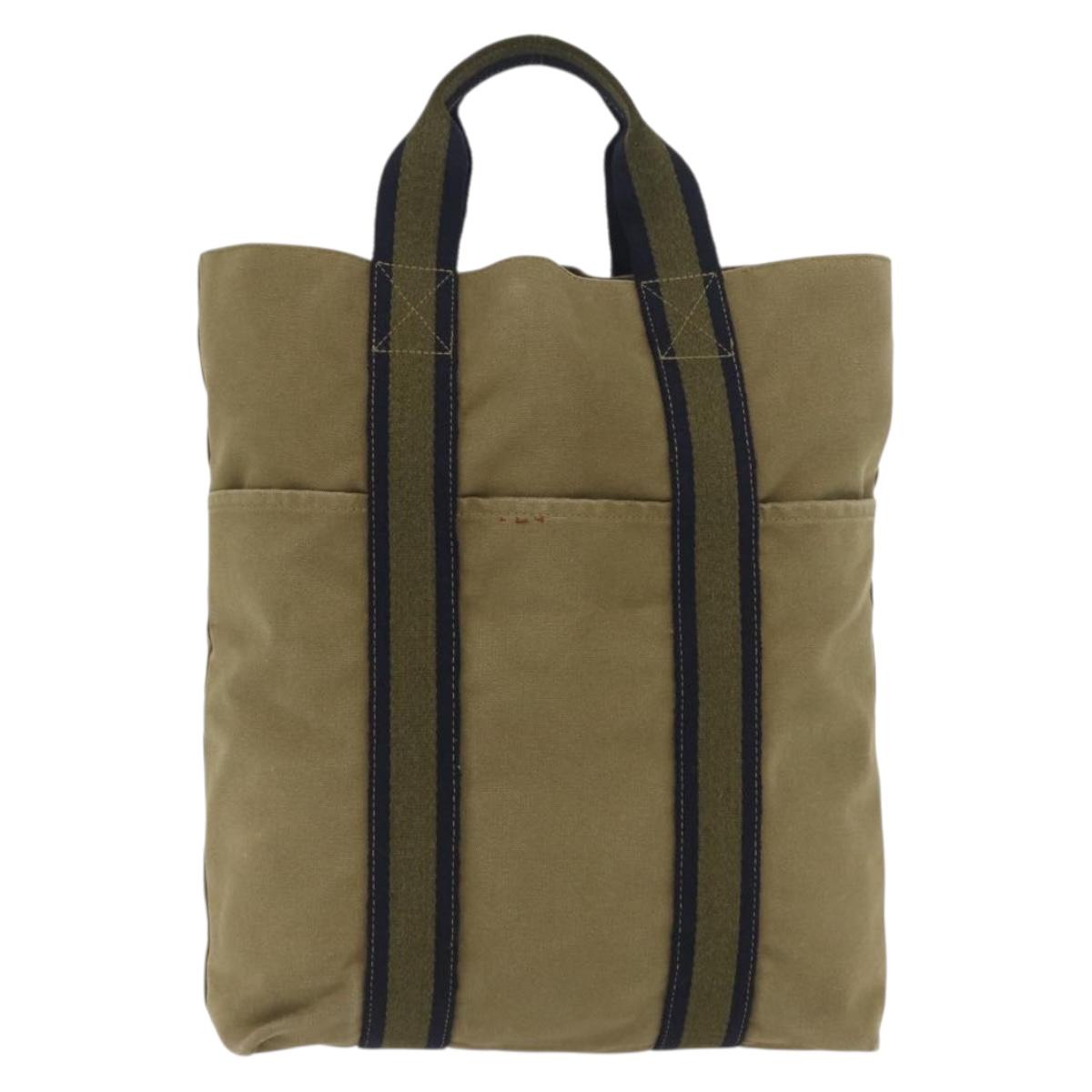 HERMES Fourre Tout Cabass Hand Bag Canvas Khaki Auth 163450