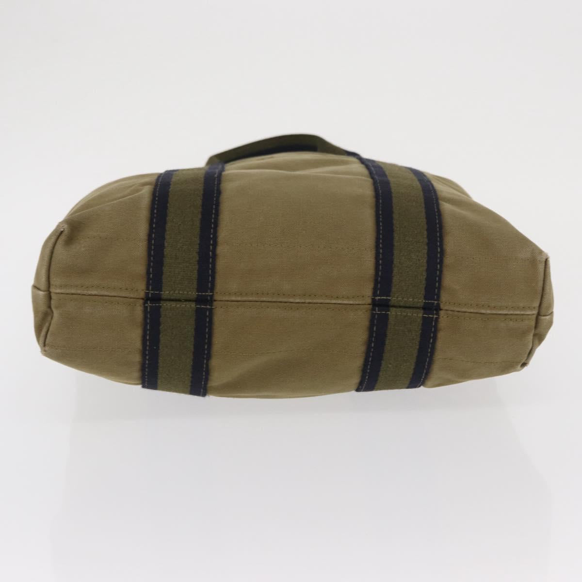 HERMES Fourre Tout Cabass Hand Bag Canvas Khaki Auth 163450