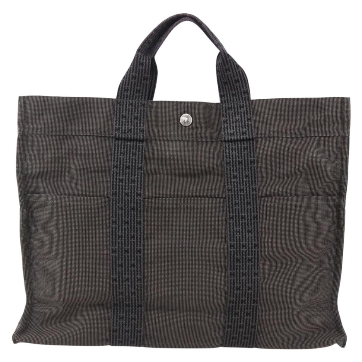 HERMES Her Line Tote MM Hand Bag Canvas Gray Auth 163451