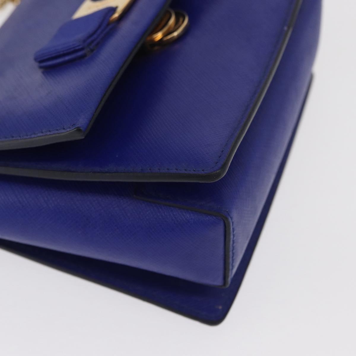Salvatore Ferragamo Vala Chain Shoulder Bag Leather Blue Gold Auth 163452