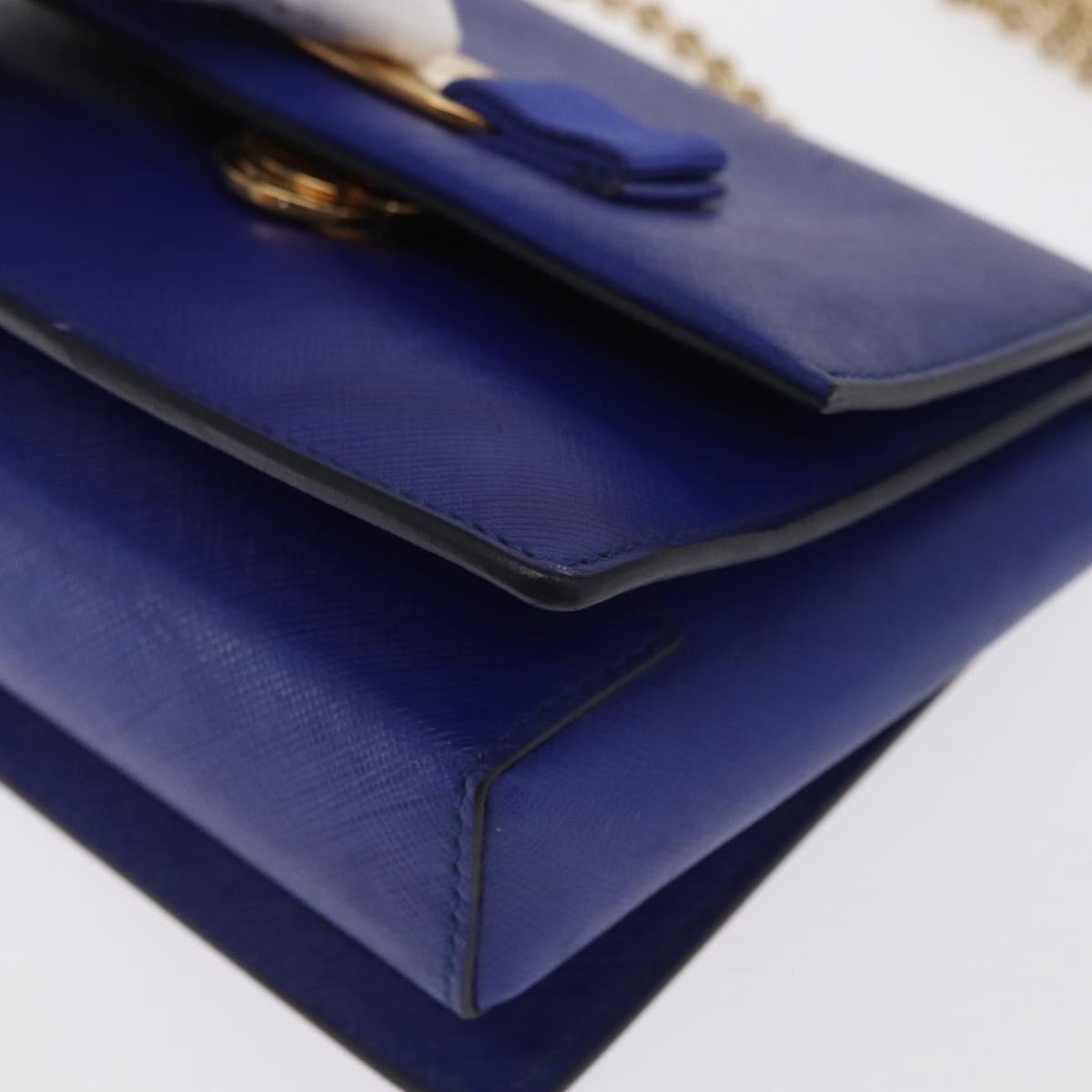 Salvatore Ferragamo Vala Chain Shoulder Bag Leather Blue Gold Auth 163452