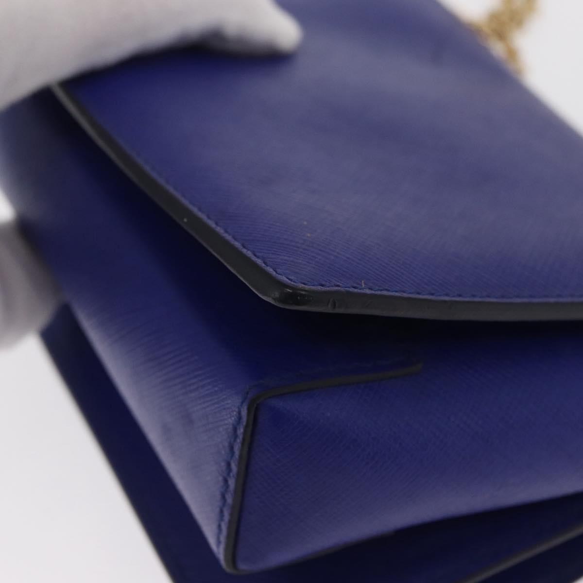 Salvatore Ferragamo Vala Chain Shoulder Bag Leather Blue Gold Auth 163452