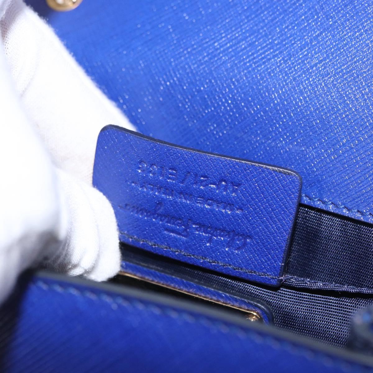 Salvatore Ferragamo Vala Chain Shoulder Bag Leather Blue Gold Auth 163452