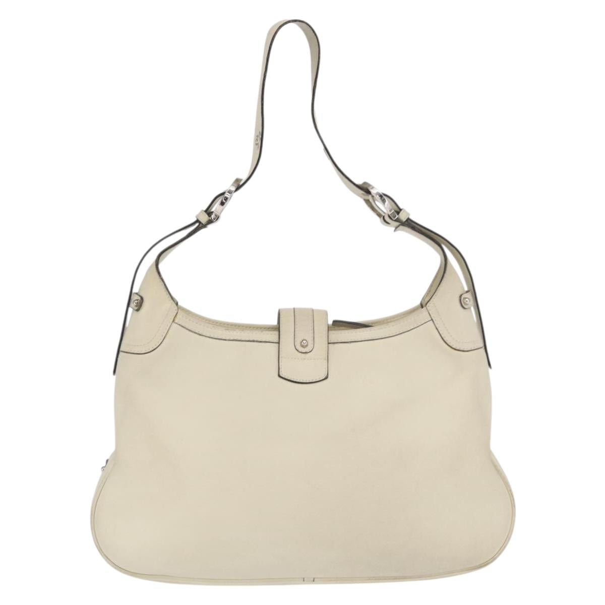 Salvatore Ferragamo Gancini Shoulder Bag Leather Ivory Silver Auth 163453