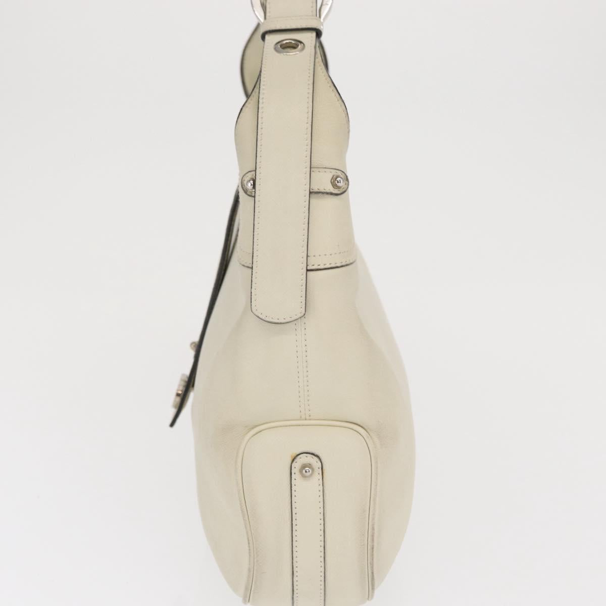 Salvatore Ferragamo Gancini Shoulder Bag Leather Ivory Silver Auth 163453