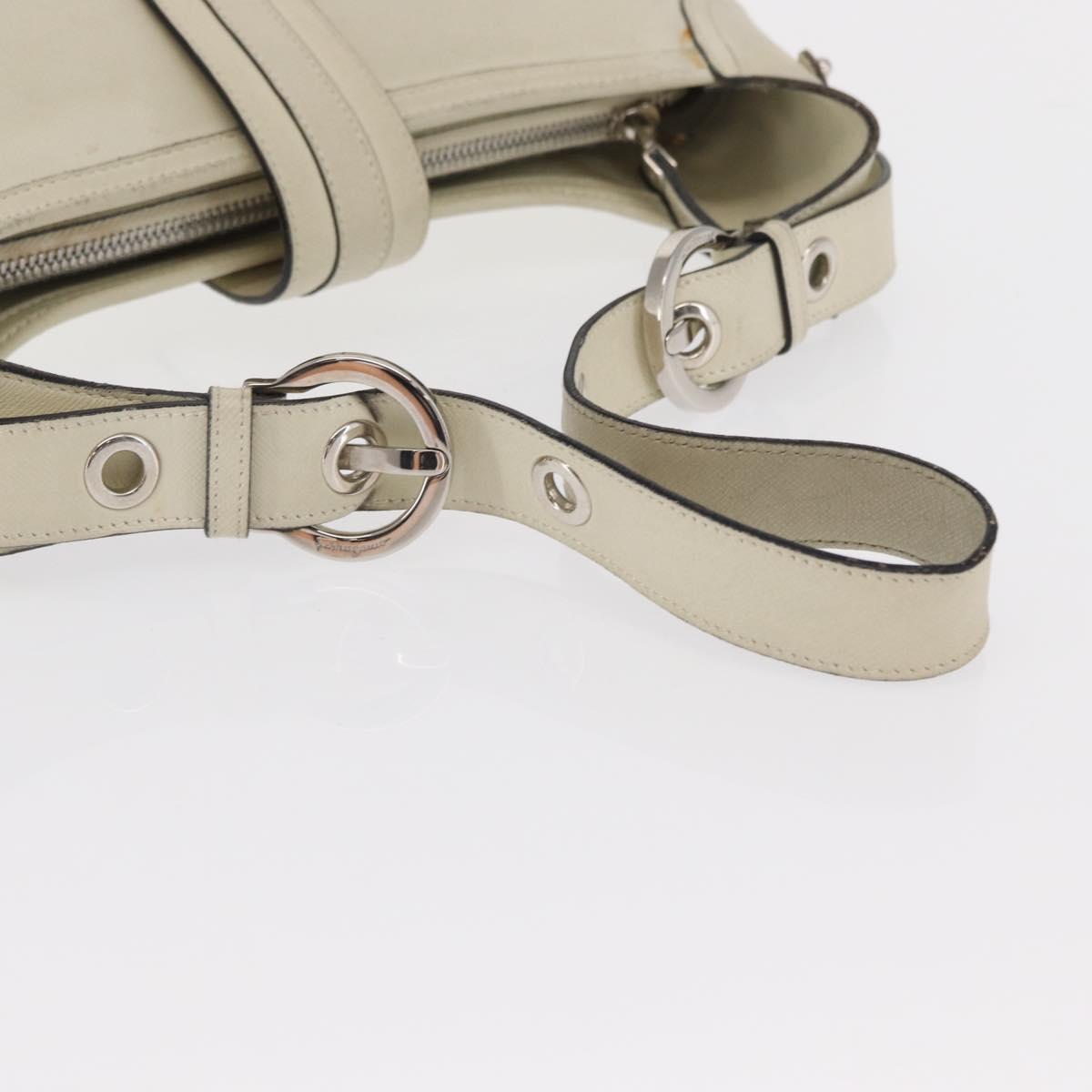 Salvatore Ferragamo Gancini Shoulder Bag Leather Ivory Silver Auth 163453
