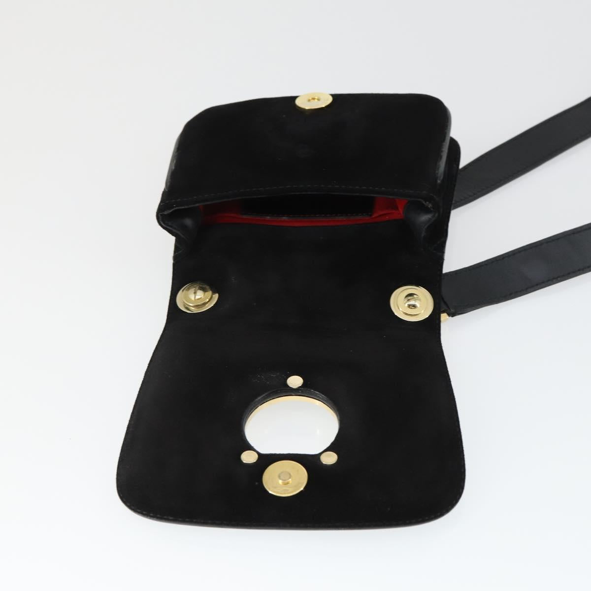 Salvatore Ferragamo Gancini Shoulder Bag Suede Black Gold Auth 163457