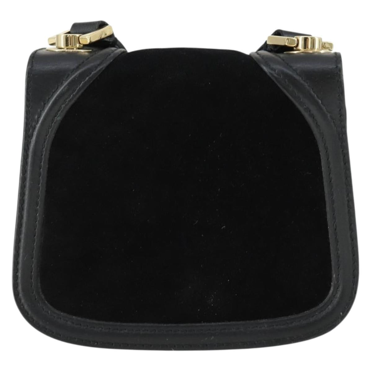 Salvatore Ferragamo Gancini Shoulder Bag Suede Black Gold Auth 163457