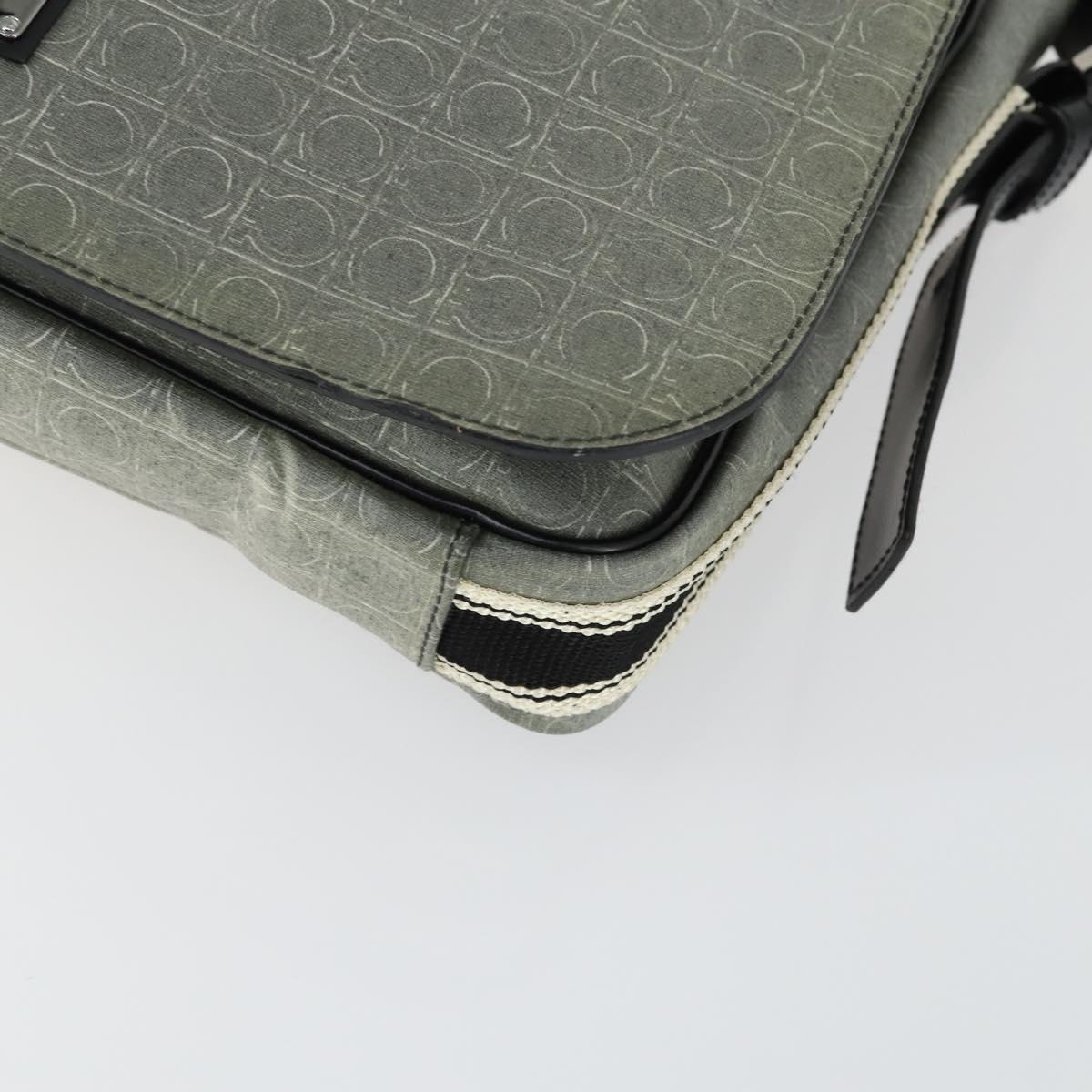 Salvatore Ferragamo Gancini Shoulder Bag PVC Canvas Gray Silver Auth 163461