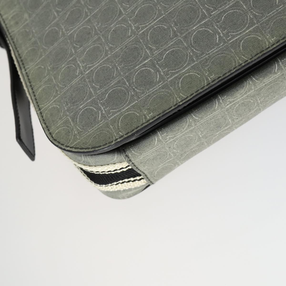 Salvatore Ferragamo Gancini Shoulder Bag PVC Canvas Gray Silver Auth 163461