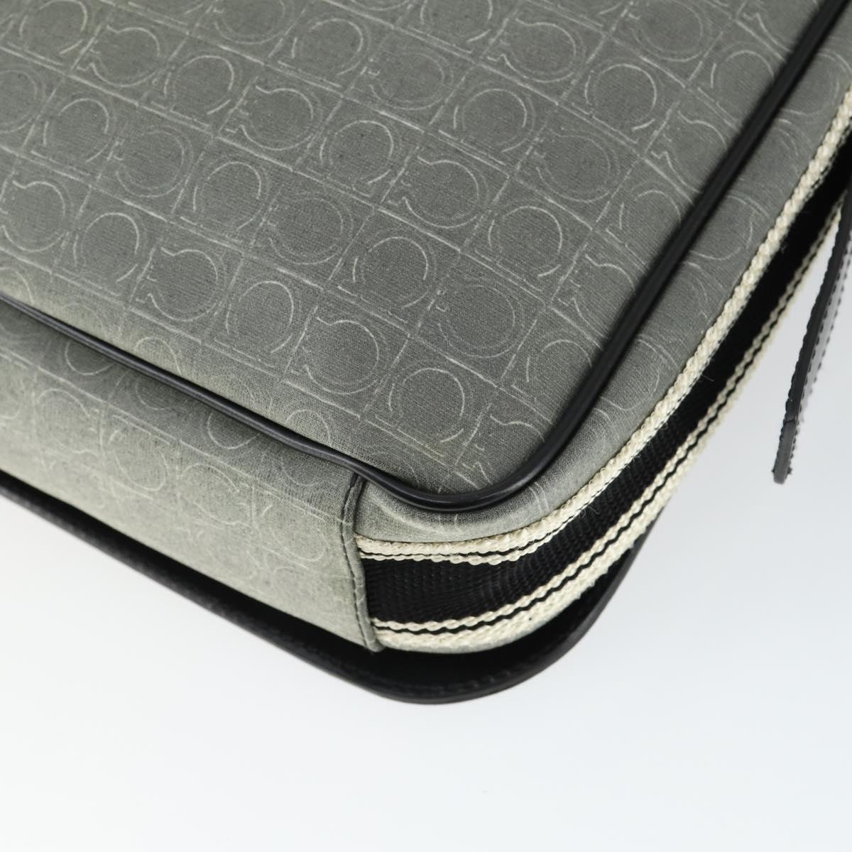 Salvatore Ferragamo Gancini Shoulder Bag PVC Canvas Gray Silver Auth 163461