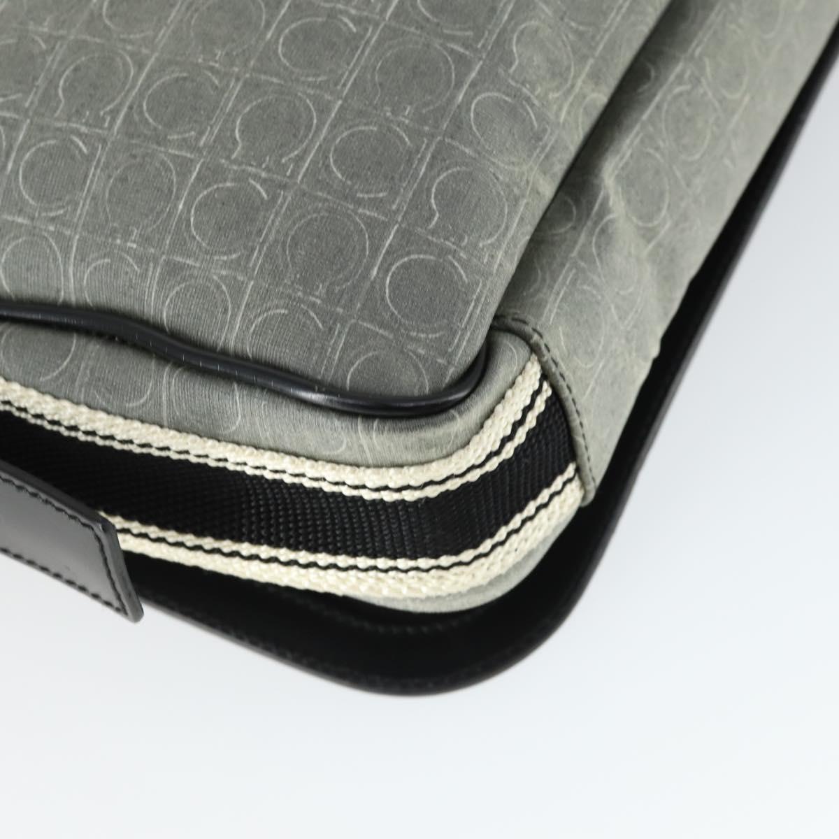 Salvatore Ferragamo Gancini Shoulder Bag PVC Canvas Gray Silver Auth 163461