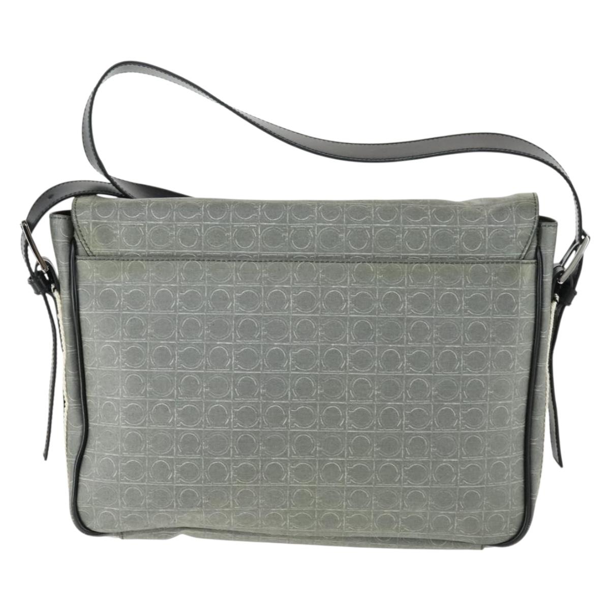 Salvatore Ferragamo Gancini Shoulder Bag PVC Canvas Gray Silver Auth 163461